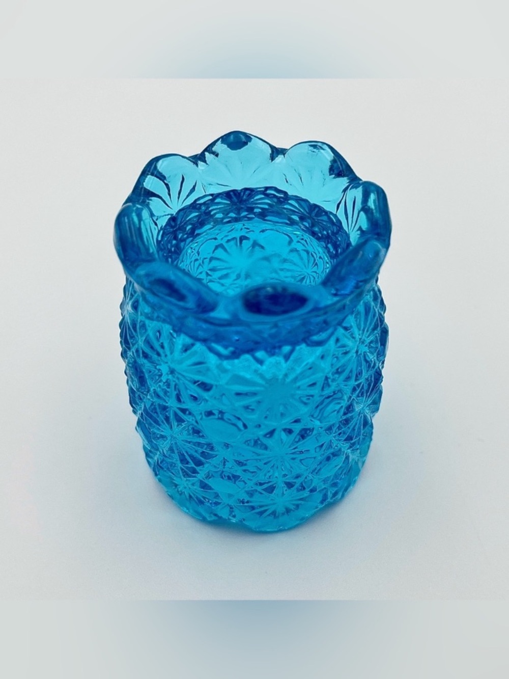 Vibrant Blue Pressed Glass Decorative Holder - Unbranded